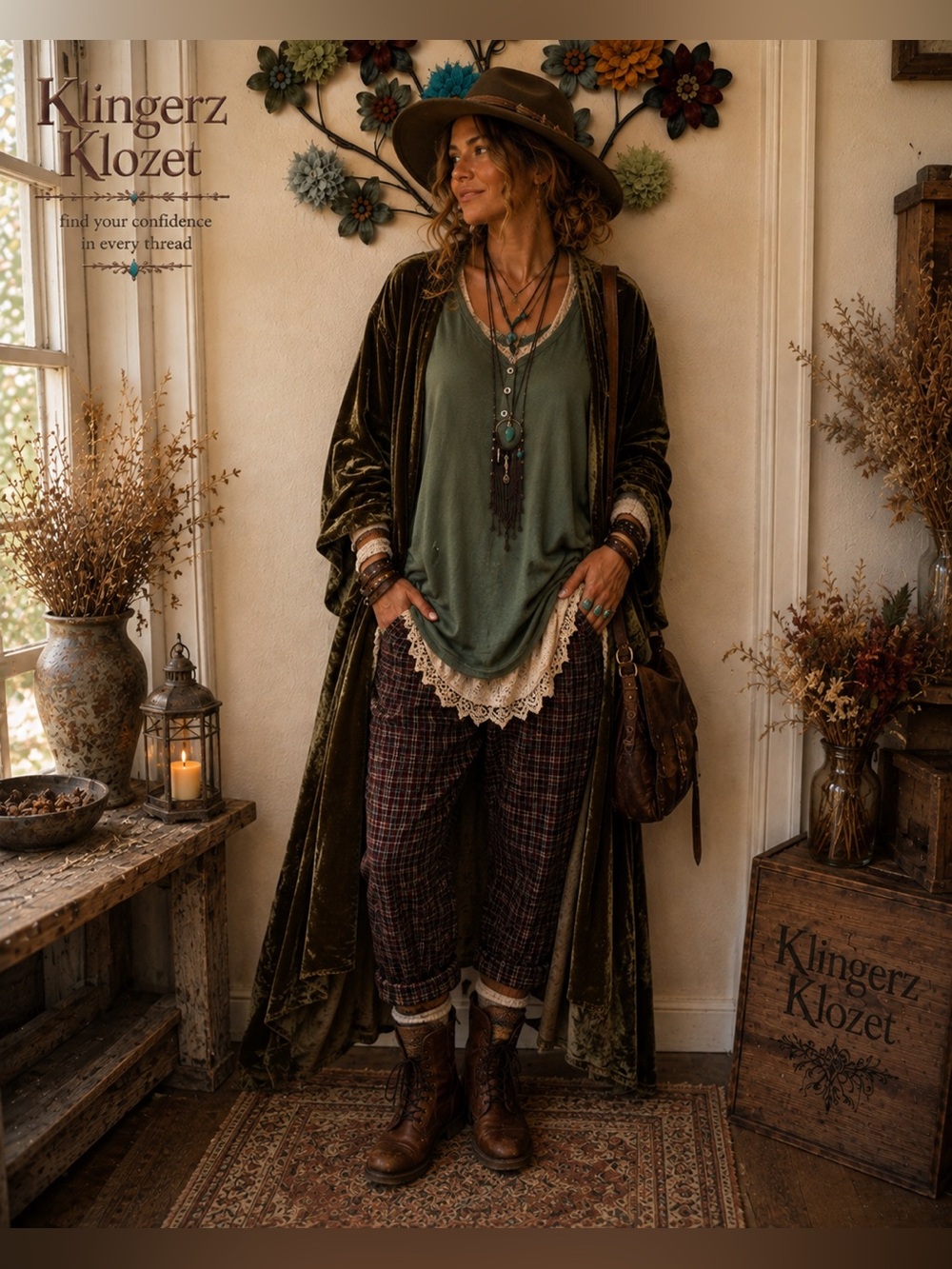 Green V-Neck Long Sleeve Flowy Dress